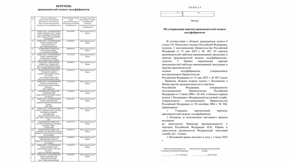 Проект Приказа Минпромторга России"Об утверждении перечня производителей медных полуфабрикатов" 18-24 июня 2025 проходит антикоррупционную экспертизу