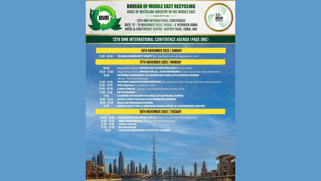 Ассоциация переработчиков Ближнего Востока, являясь партнером Ассоциации НСРО РУСЛОМ.КОM, приглашает ломозаготовителей и потребителей вторсырья на ежегодную конференцию в Дубаи.