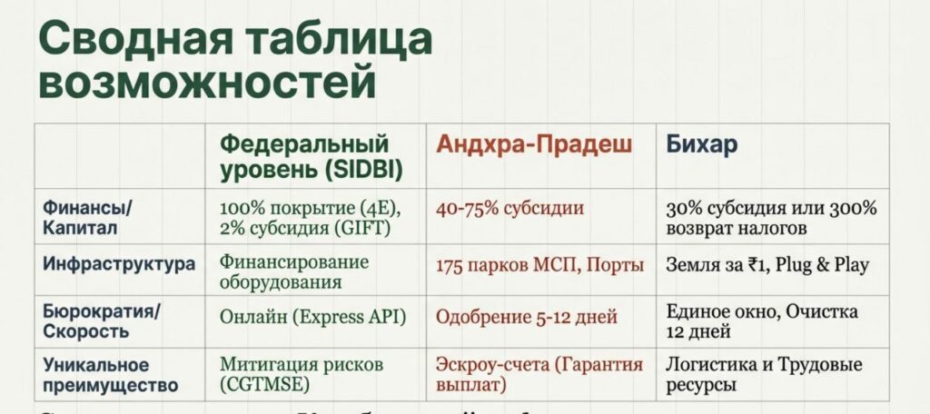 Сводная таблица возможностей