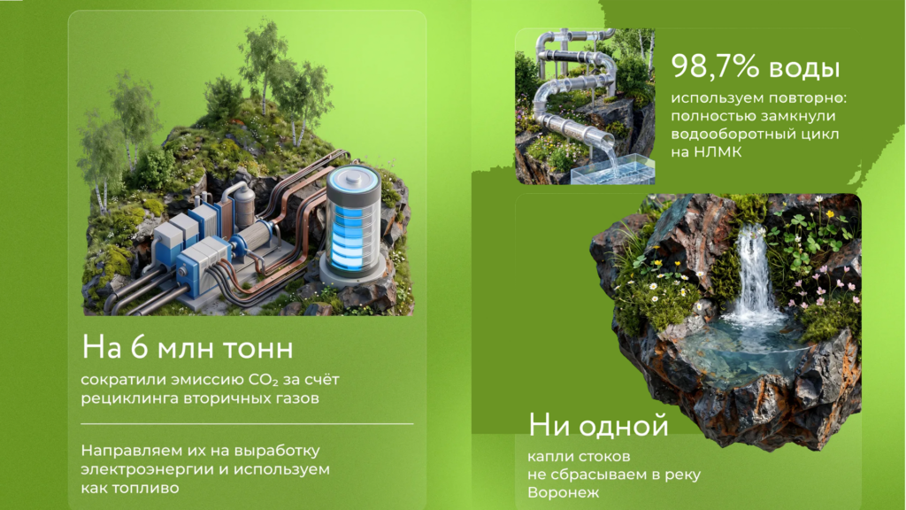 Уровень рециклинга на НЛМК — более 99%. А с 2000 года образование вторсырья сократилось в 36 раз.